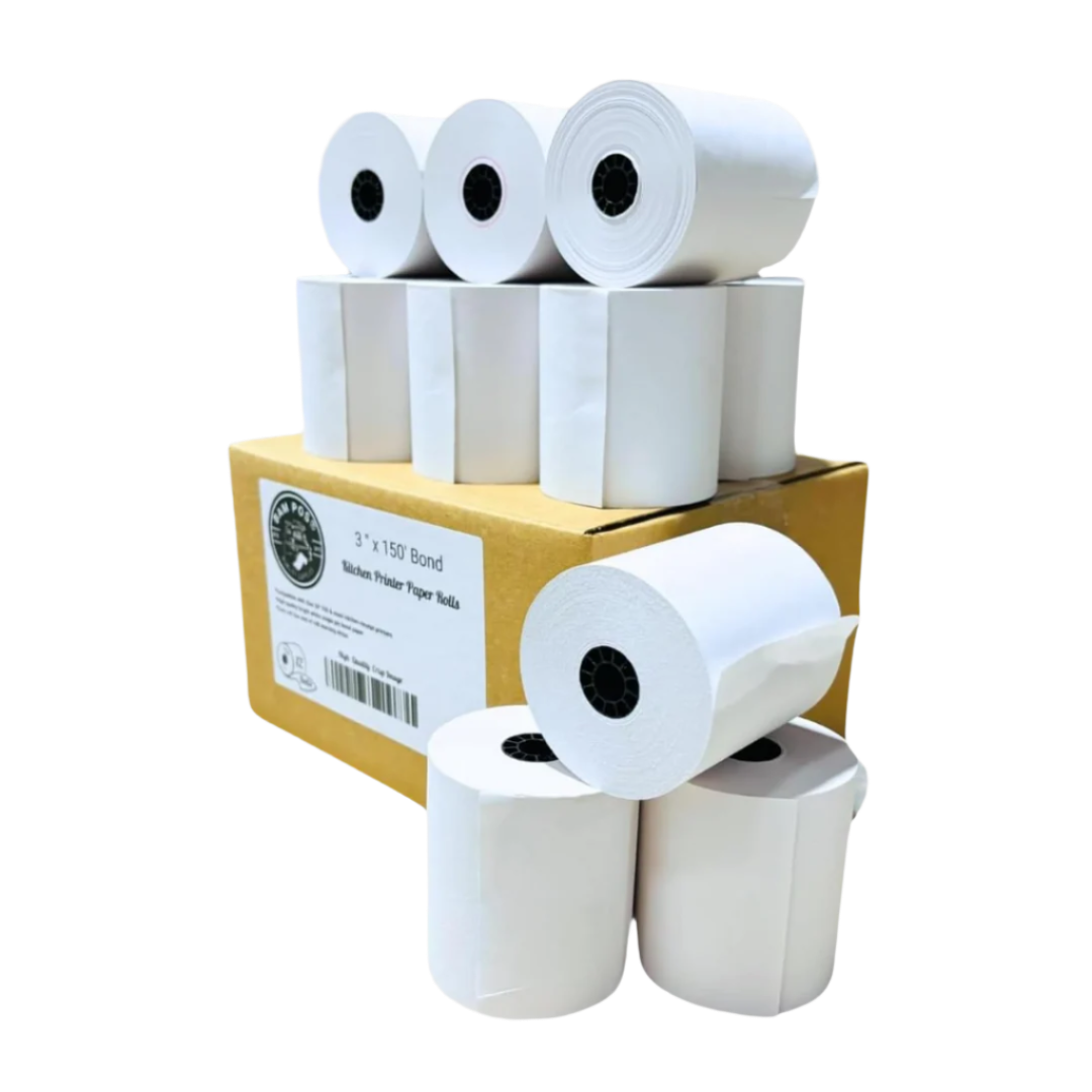3" x 150' 1-Ply Bond Kitchen Printer Paper - 24 Rolls