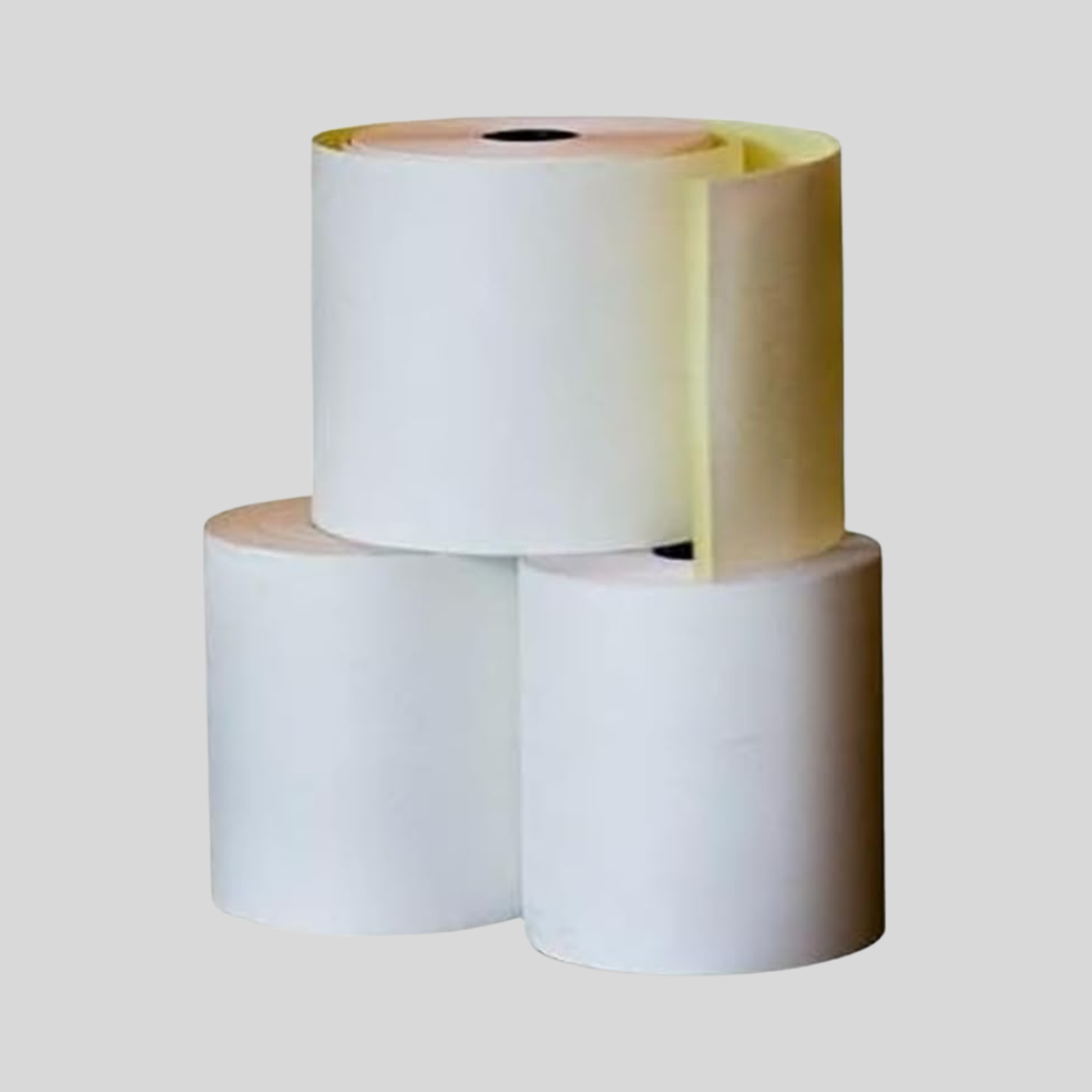 3” x 90' 2-Ply Carbonless White/Canary Bond Paper - 24 Rolls