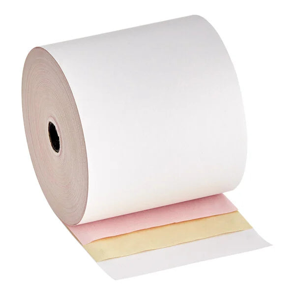 3" X 67' 3-Ply Bond Paper - White, Canary, Pink - 50 Rolls