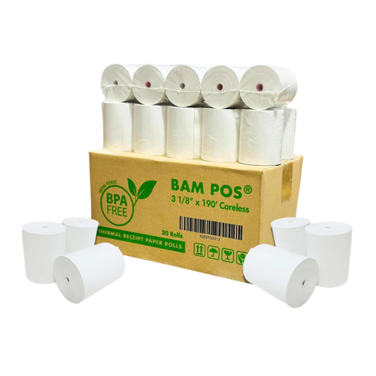 3 1/8" x 190' Thermal Receipt Paper - 30 Rolls
