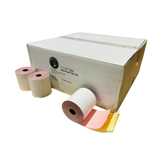 3" X 67' 3-Ply Bond Paper - White, Canary, Pink - 50 Rolls