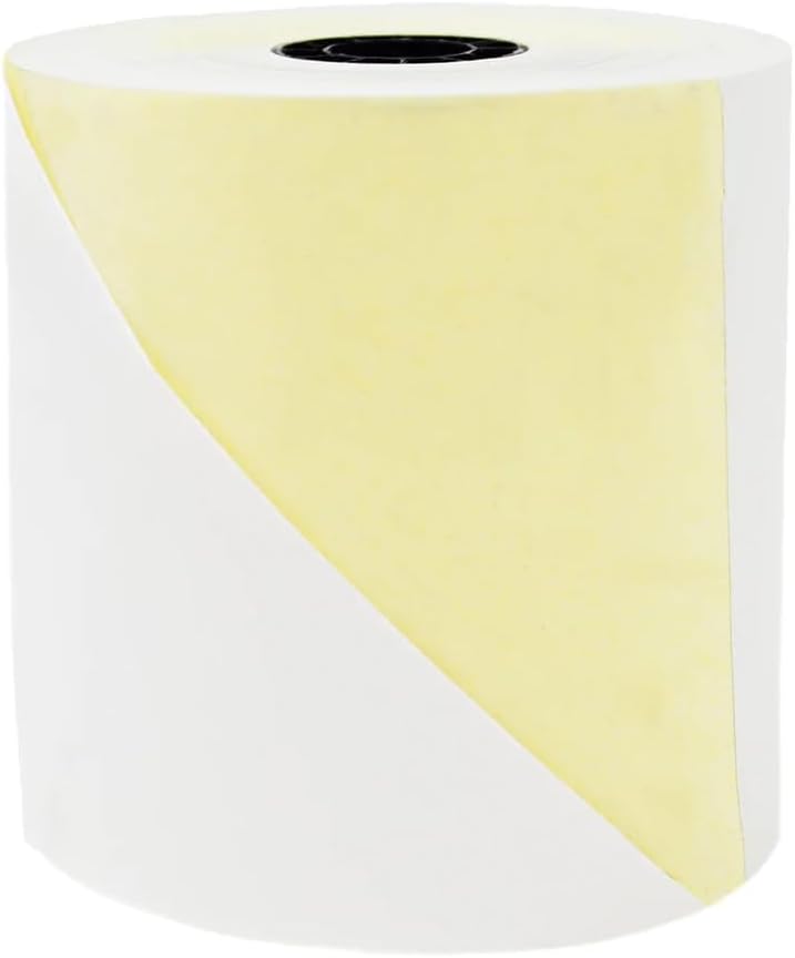 Two Ply Carbonless Rolls - Easy to Install - Clear & Crisp Copies - White/Canary - 3” x 90 Feet (30 Rolls Per Carton)