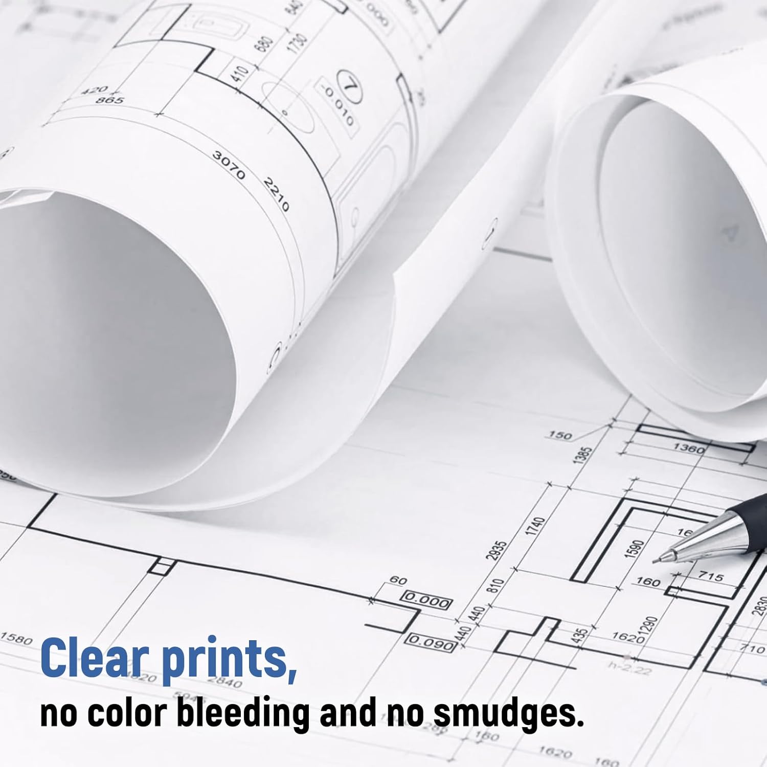 Plotter Paper 24"x 150' Wide Format Blueprint Paper, 4 Rolls, Goefun 20lb CAD Bond Rolls on 2" Core for CAD Printing on Inkjet Printers