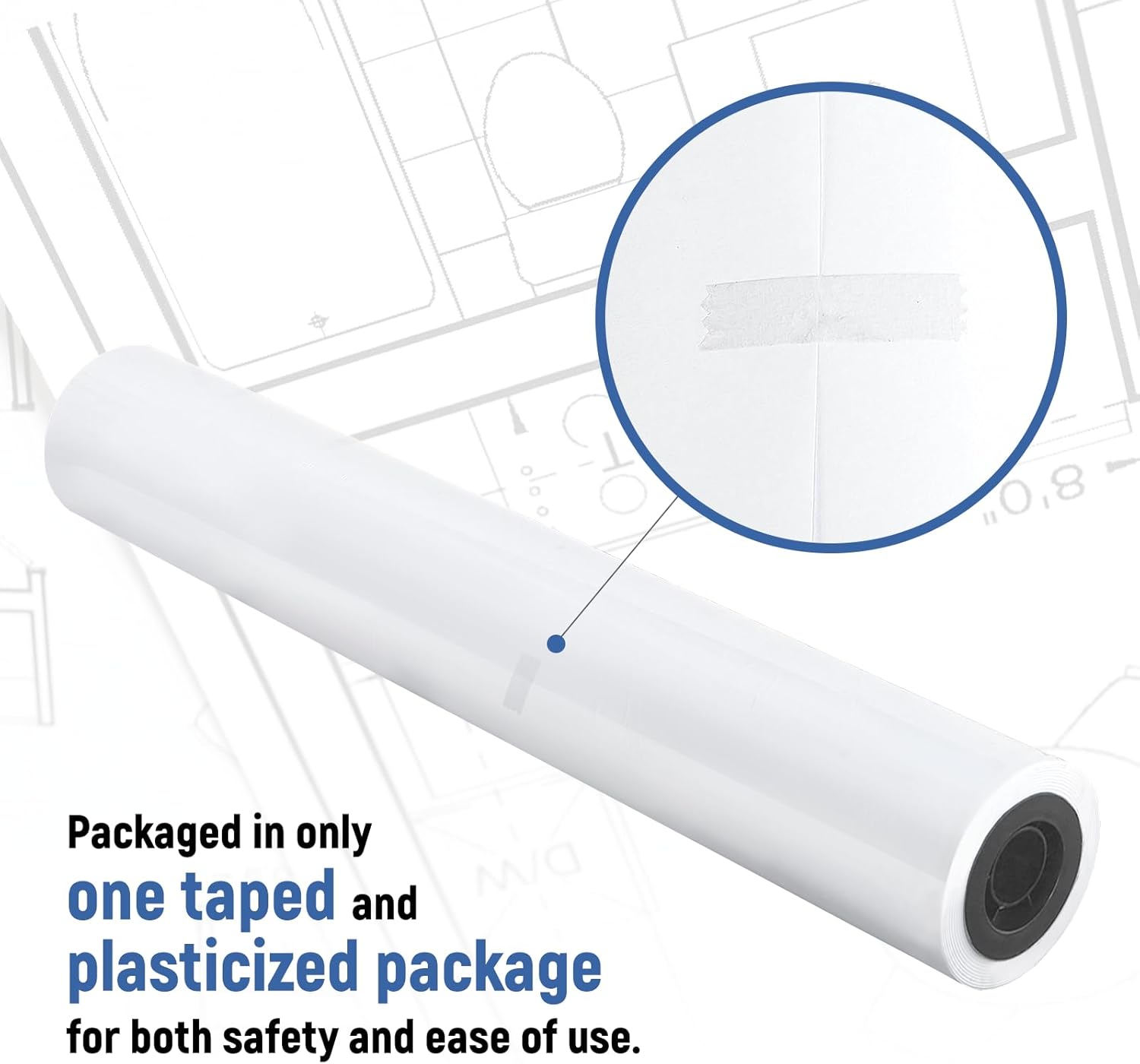 Plotter Paper 24"x 150' Wide Format Blueprint Paper, 4 Rolls, Goefun 20lb CAD Bond Rolls on 2" Core for CAD Printing on Inkjet Printers