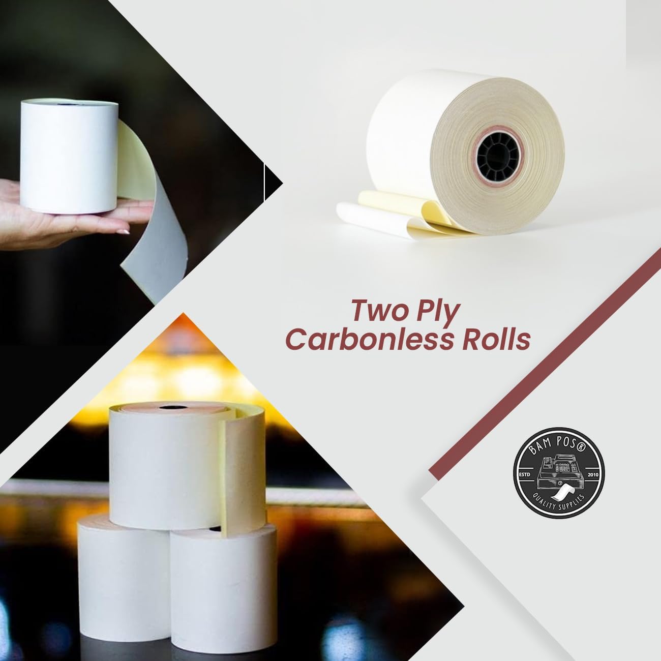 Two Ply Carbonless Rolls - Easy to Install - Clear & Crisp Copies - White/Canary - 3” x 90 Feet (30 Rolls Per Carton)