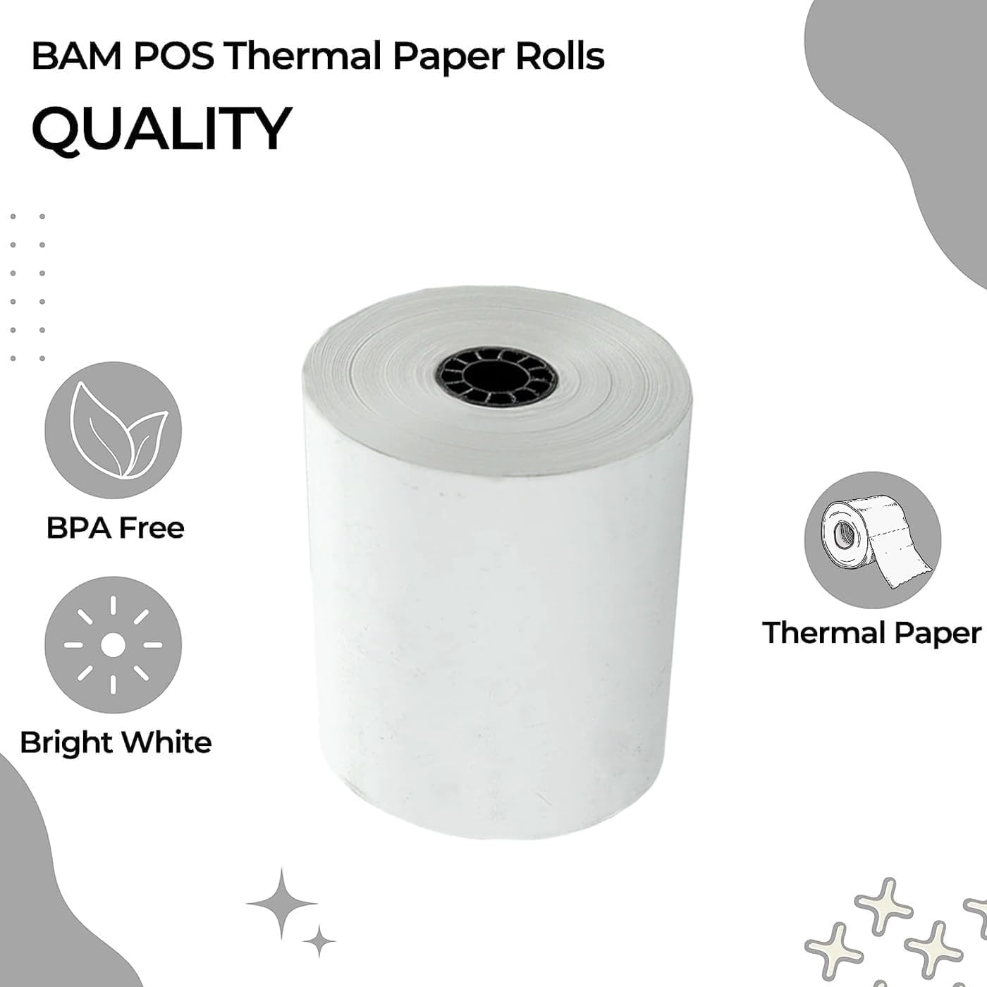 3-1/8" x 230 Thermal Paper Rolls - 48 GSM, Bright White, BPA Free - Easy to Use - Pack of 50 Rolls Per Case