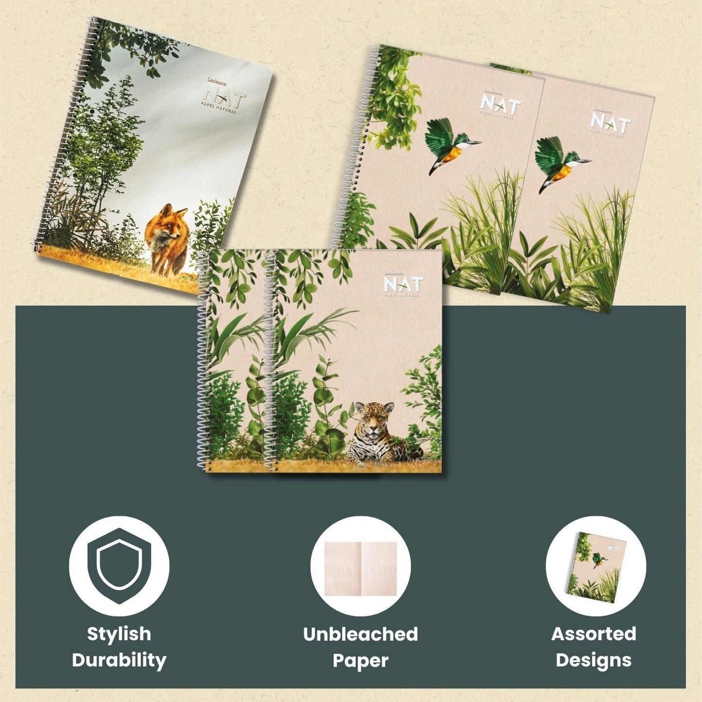 Spiral Lined Notepad with Perforated Edges - 8.7x11.5 Inches, No Tree Used, Sugarcane Fiber - Unbleached, Assorted Covers for School, Office & Writing (5-Pack)