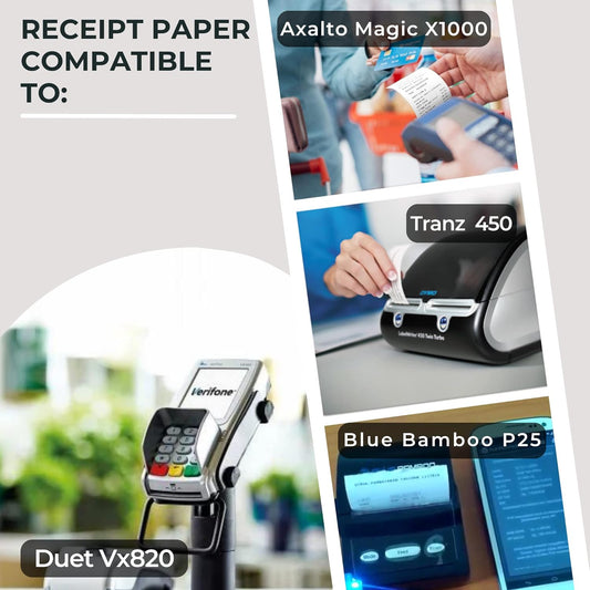 1-Ply Thermal Paper - 2-1/4 x 50' - Compatible With Ingenico ICT 200/220/250, Verifone VX 520, Hypercom, Nurit Machines - BPA Free, Clear & Crisp Images - 50 Rolls