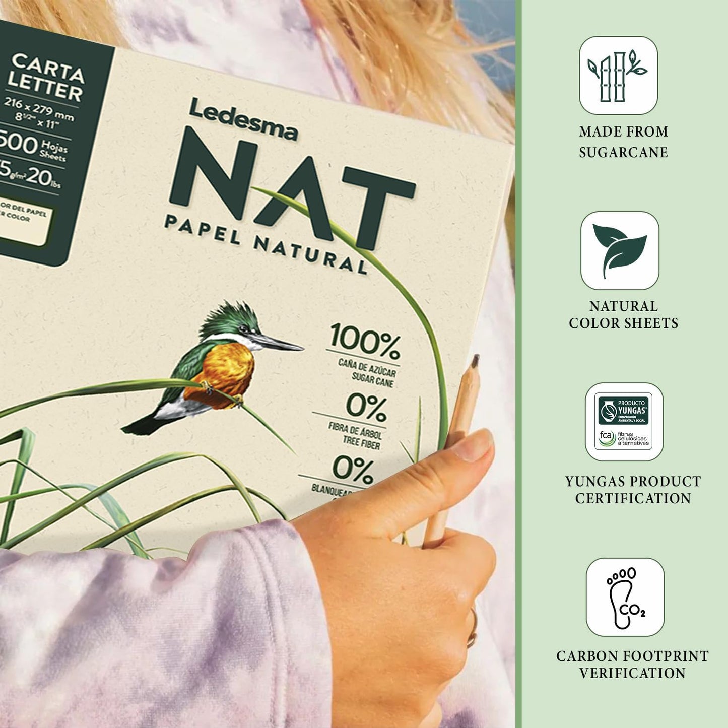 Ledesma NAT, Letter Size (8.5"x11") Natural Sugarcane Pulp Printer Paper, for All Office and Photocopy Printers, Designs, Crafts (3 Reams (1500 Sheets))