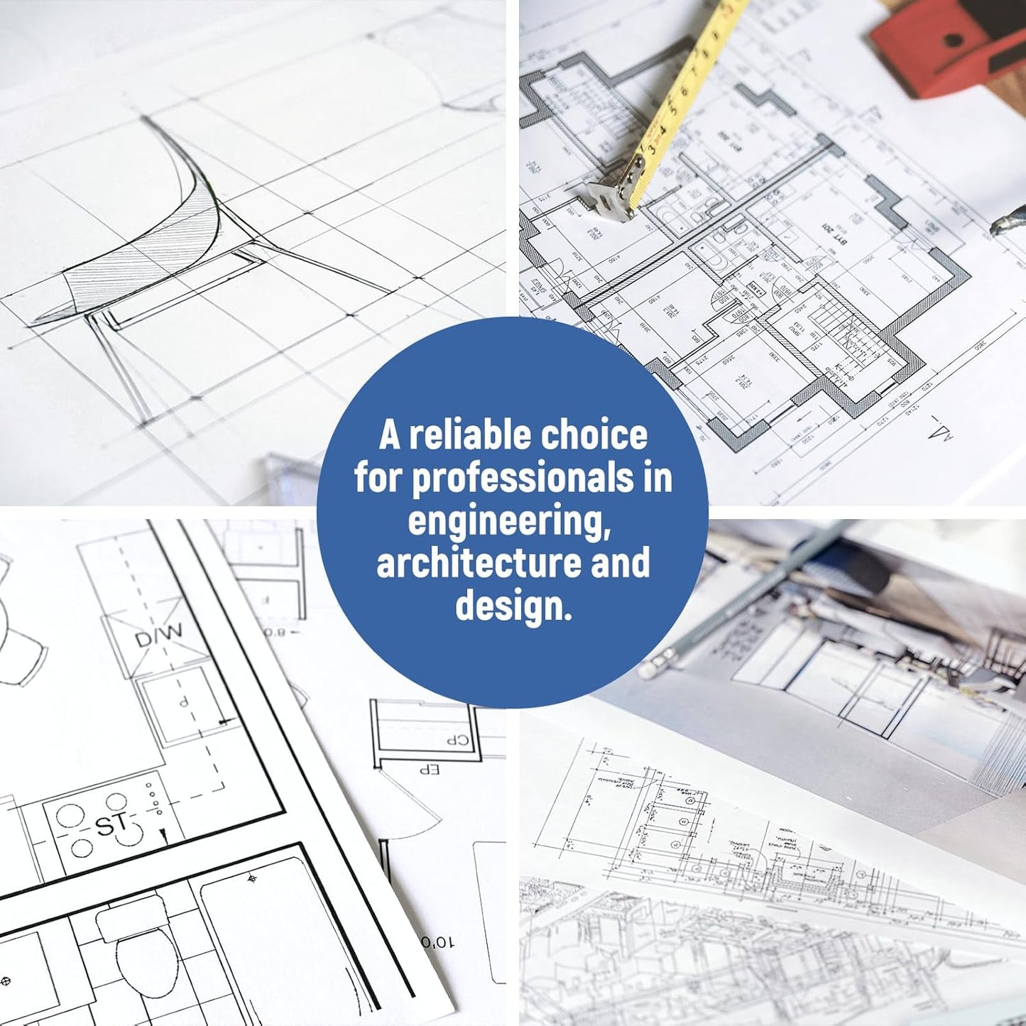 Plotter Paper 24"x 150' Wide Format Blueprint Paper, 4 Rolls, Goefun 20lb CAD Bond Rolls on 2" Core for CAD Printing on Inkjet Printers