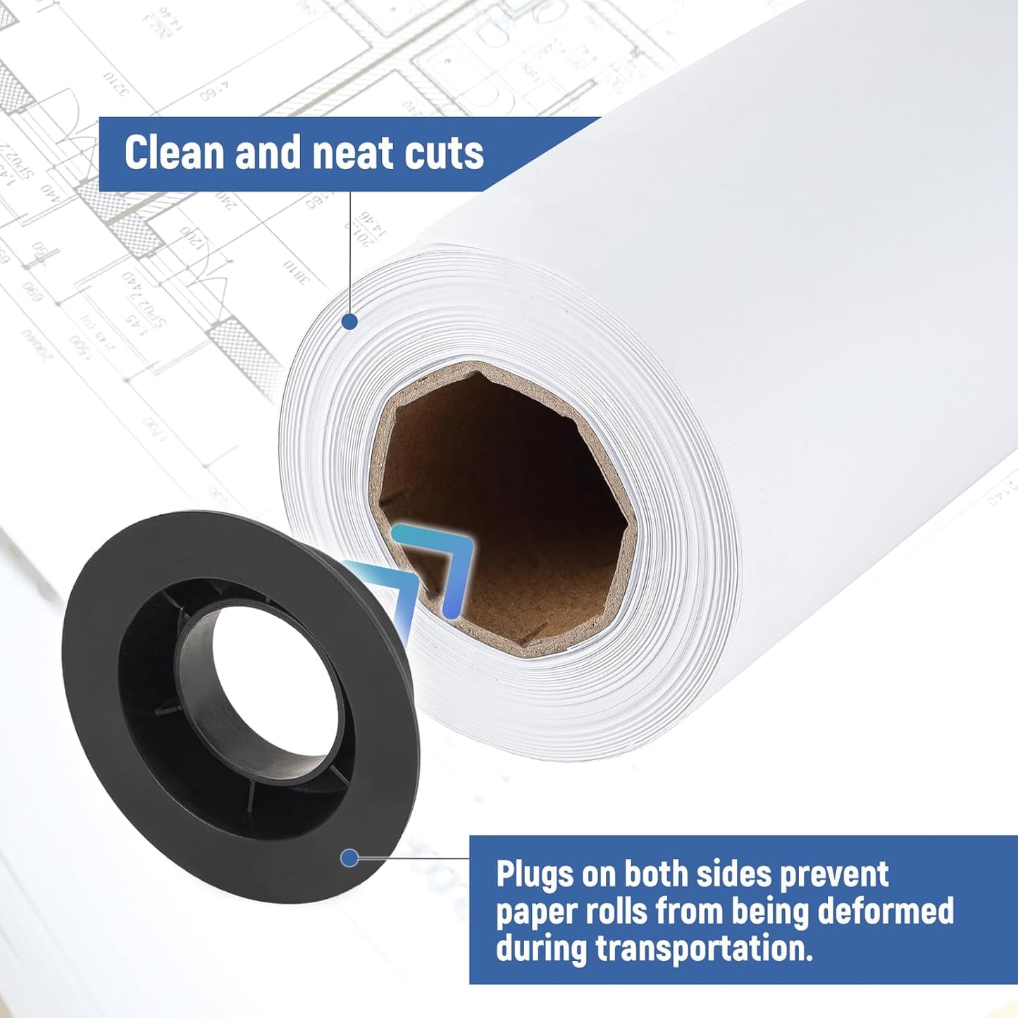 Plotter Paper 24"x 150' Wide Format Blueprint Paper, 4 Rolls, Goefun 20lb CAD Bond Rolls on 2" Core for CAD Printing on Inkjet Printers
