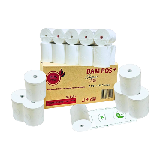 3 1/8" x 190' Thermal Receipt Paper - InspireLine ECO Coreless Rolls - 30 Rolls